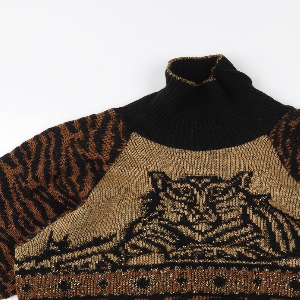 helen knits Womens Black Animal Print  Pullover Jumper Size S