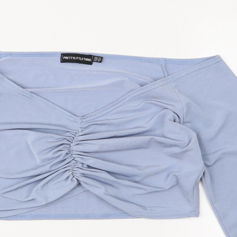 PRETTYLITTLETHING Womens Blue   Cropped T-Shirt Size 14