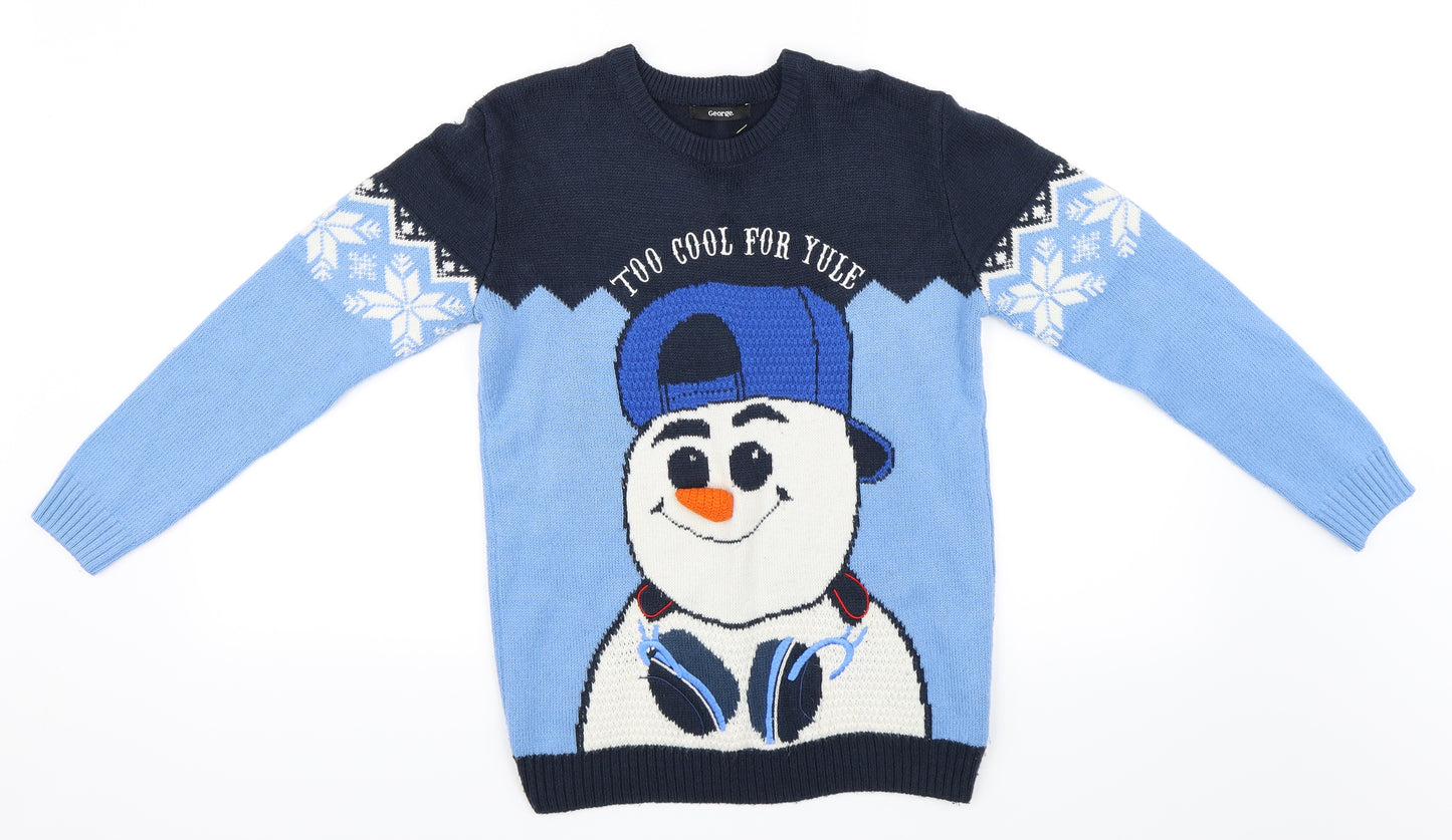 George Boys Blue   Pullover Jumper Size 11-12 Years  - Christmas Snowman