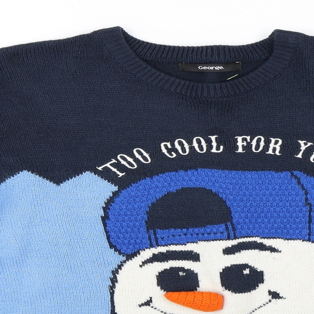 George Boys Blue   Pullover Jumper Size 11-12 Years  - Christmas Snowman