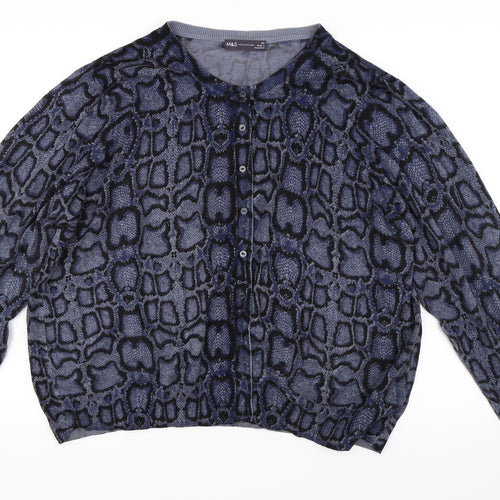 Marks and Spencer Womens Blue Animal Print  Cardigan Jumper Size 24