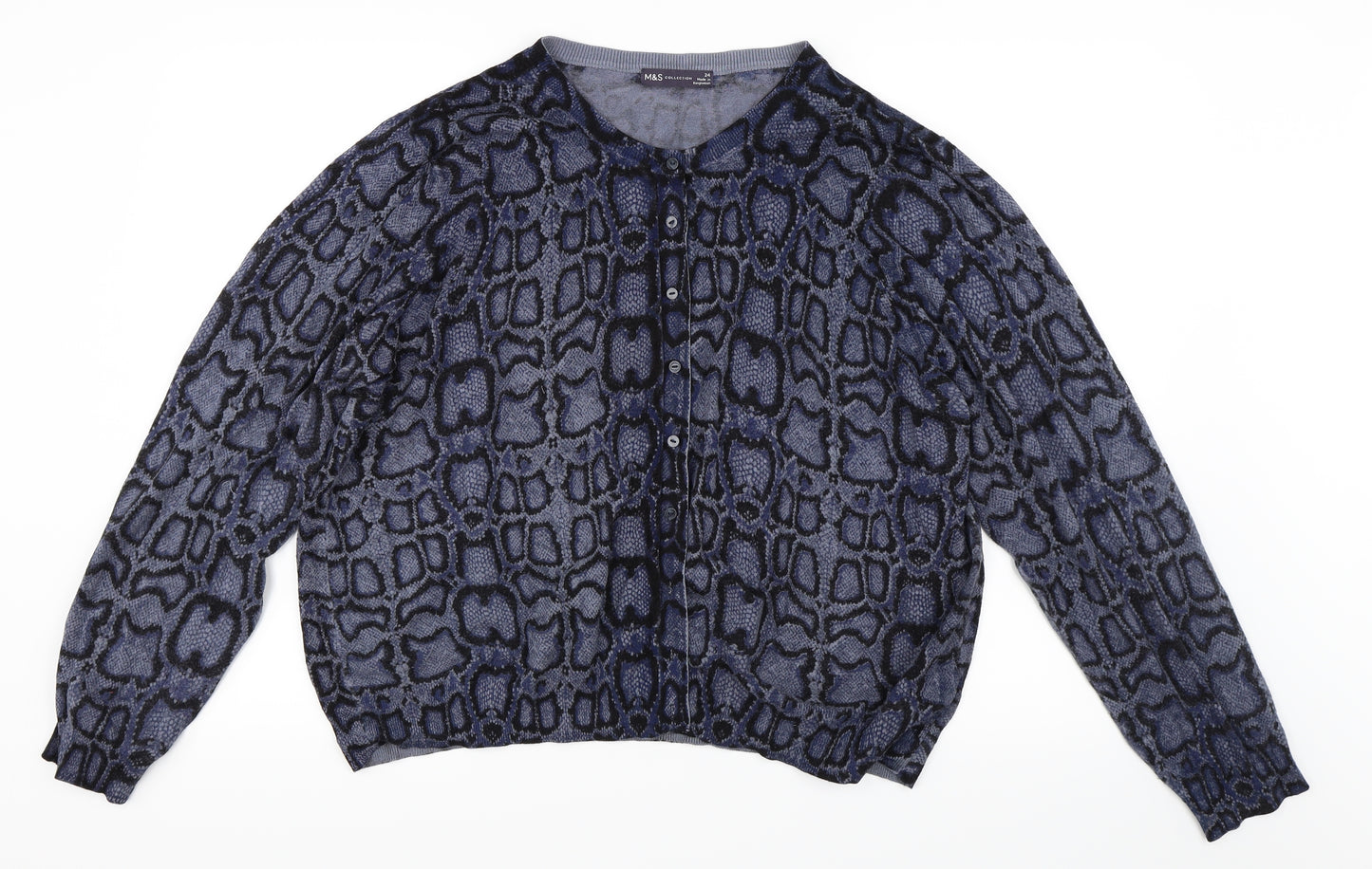Marks and Spencer Womens Blue Animal Print  Cardigan Jumper Size 24