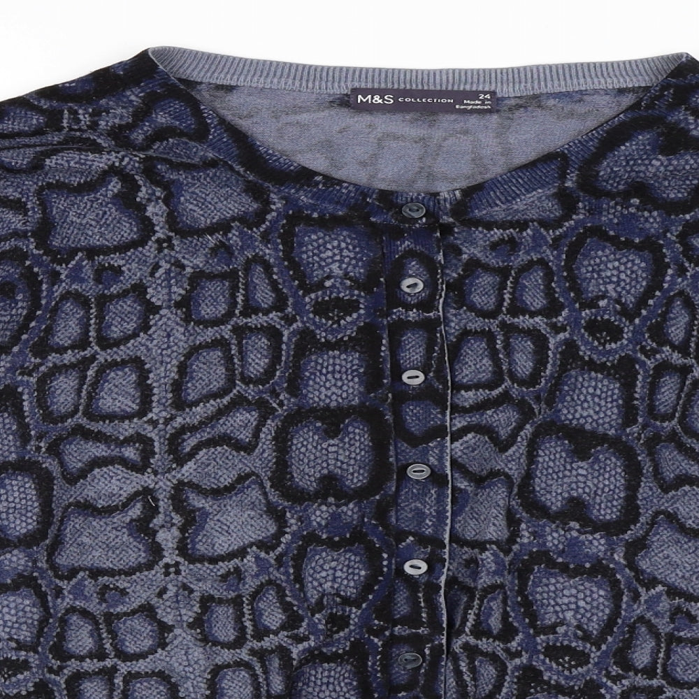 Marks and Spencer Womens Blue Animal Print  Cardigan Jumper Size 24