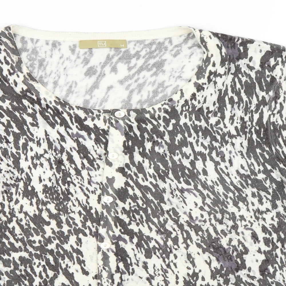TU Womens White Floral  Cardigan Jumper Size 14