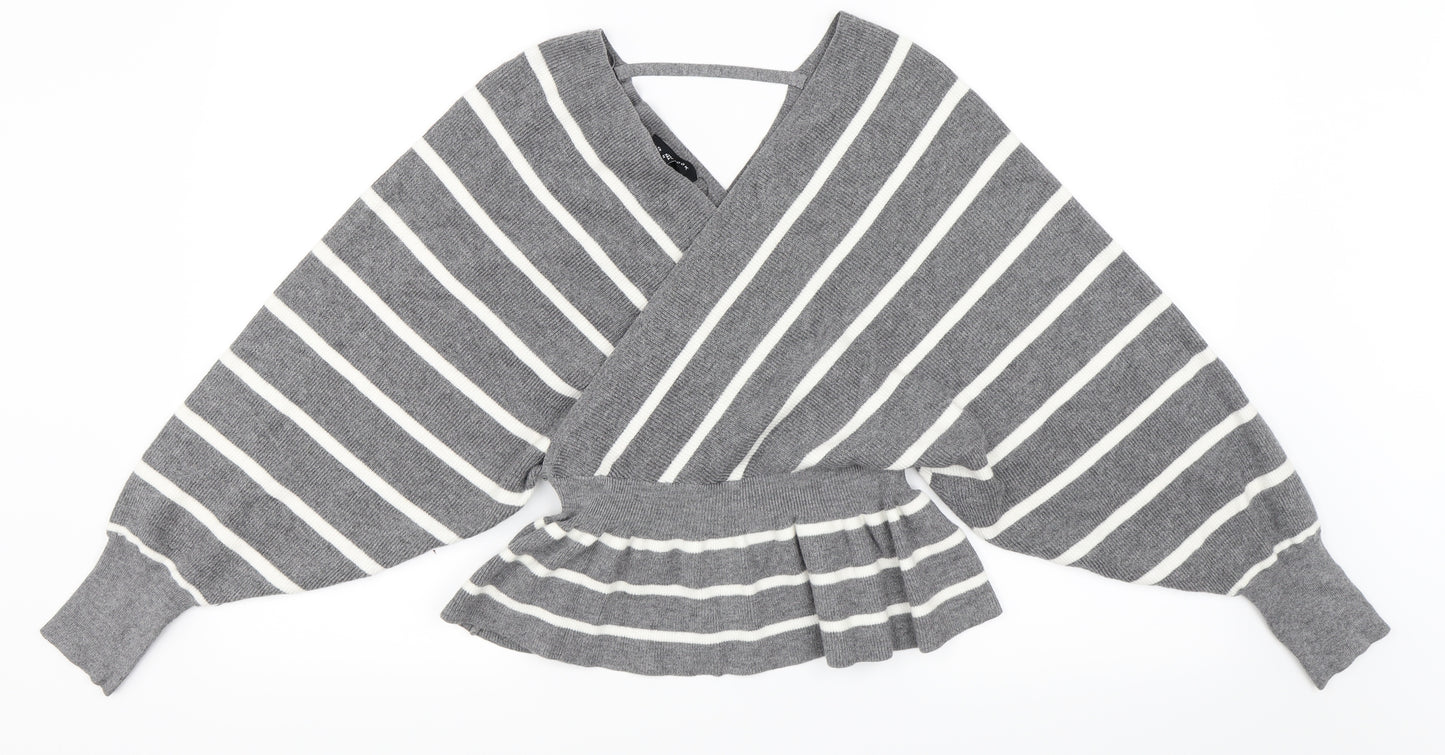 Newlook Womens Grey Striped  Pullover Jumper Size S