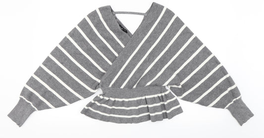 Front view of Newlook women’s grey striped jumper, size S