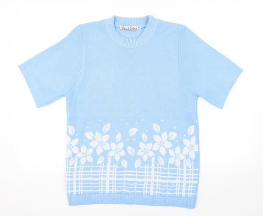 Front view of Pare & Natural women’s blue floral jumper, size S