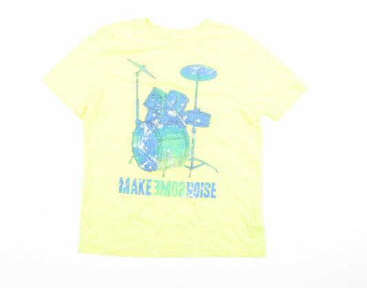 Front view of Gap boys’ yellow basic t-shirt, size 8, years - graphic neon