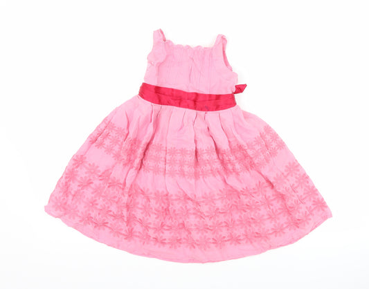 Front view of Monsoon girls’ pink floral fit & flare, size 18-24, months