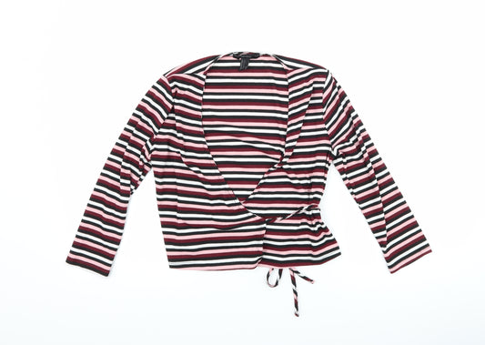Front view of Forever 21 women’s pink striped wrap t-shirt, size S