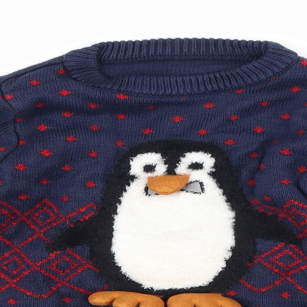 Nutmeg Boys Blue Polka Dot  Pullover Jumper Size 2-3 Years  - Penguin