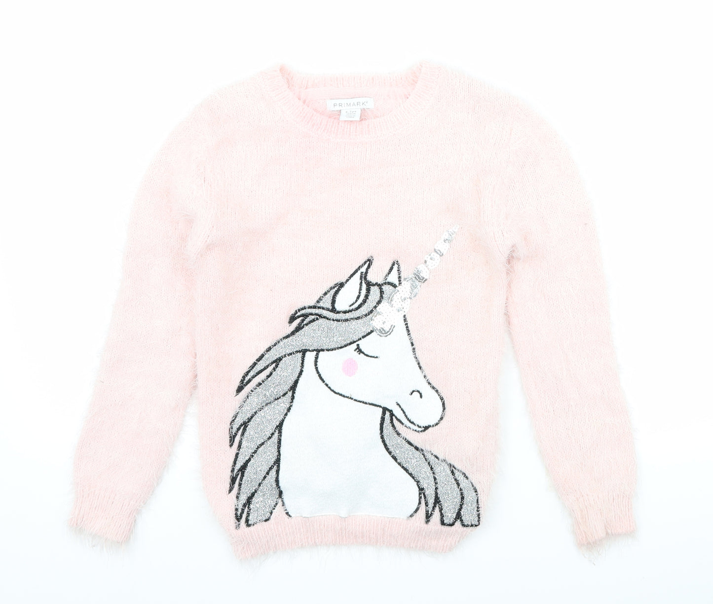 Primark Girls Pink   Pullover Jumper Size 6-7 Years  - unicorn