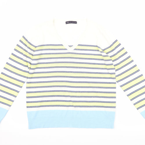 Marks and Spencer Womens White Striped  Pullover Jumper Size 14