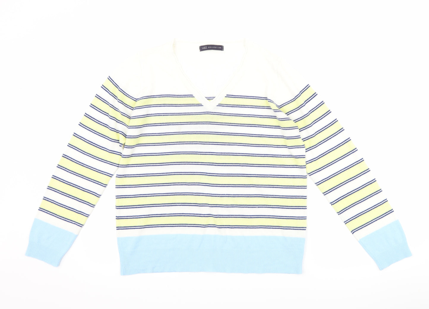 Marks and Spencer Womens White Striped  Pullover Jumper Size 14