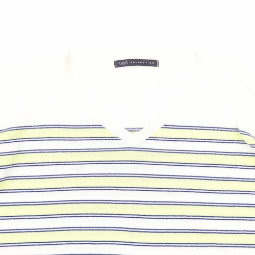 Marks and Spencer Womens White Striped  Pullover Jumper Size 14