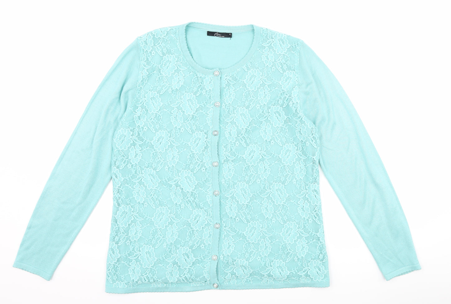 bm Collection Womens Blue Floral  Cardigan Jumper Size M