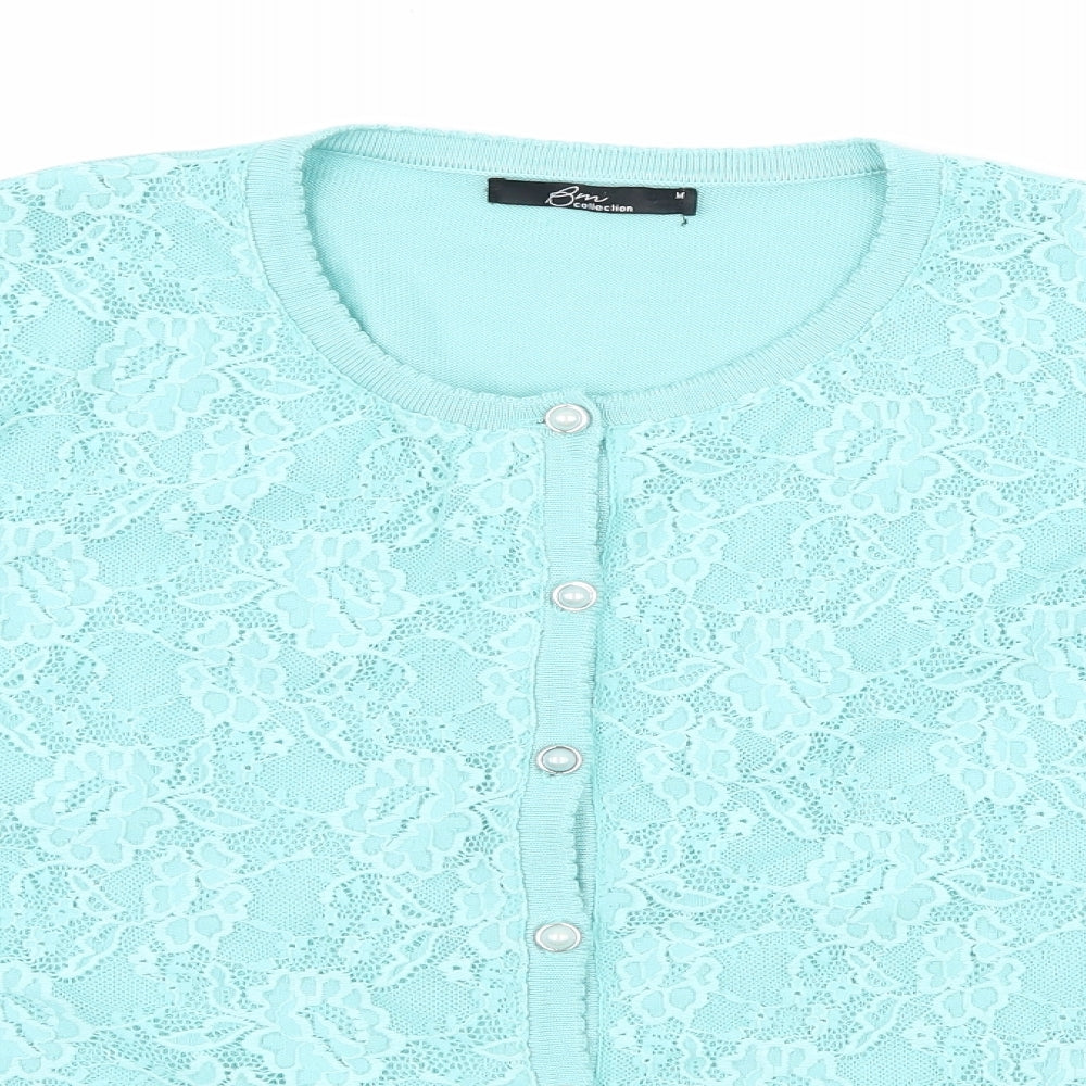 bm Collection Womens Blue Floral  Cardigan Jumper Size M