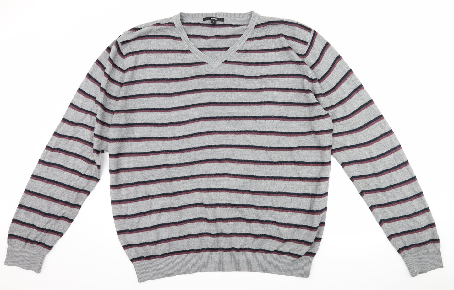George Mens Grey Striped  Pullover Jumper Size XL