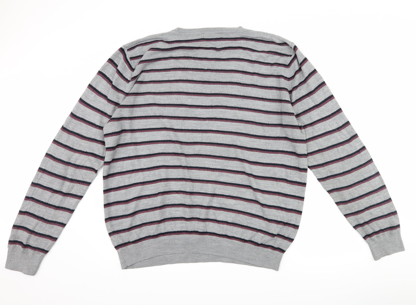 George Mens Grey Striped  Pullover Jumper Size XL