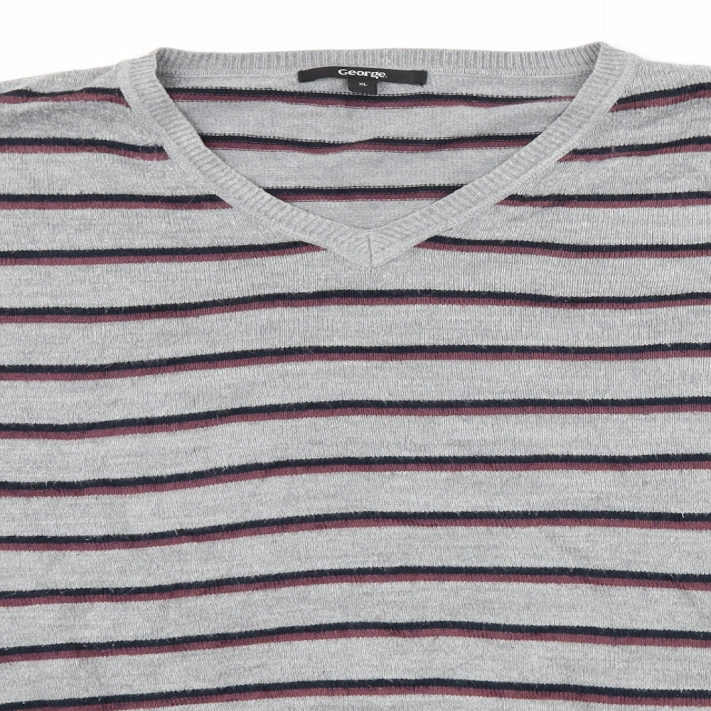 George Mens Grey Striped  Pullover Jumper Size XL