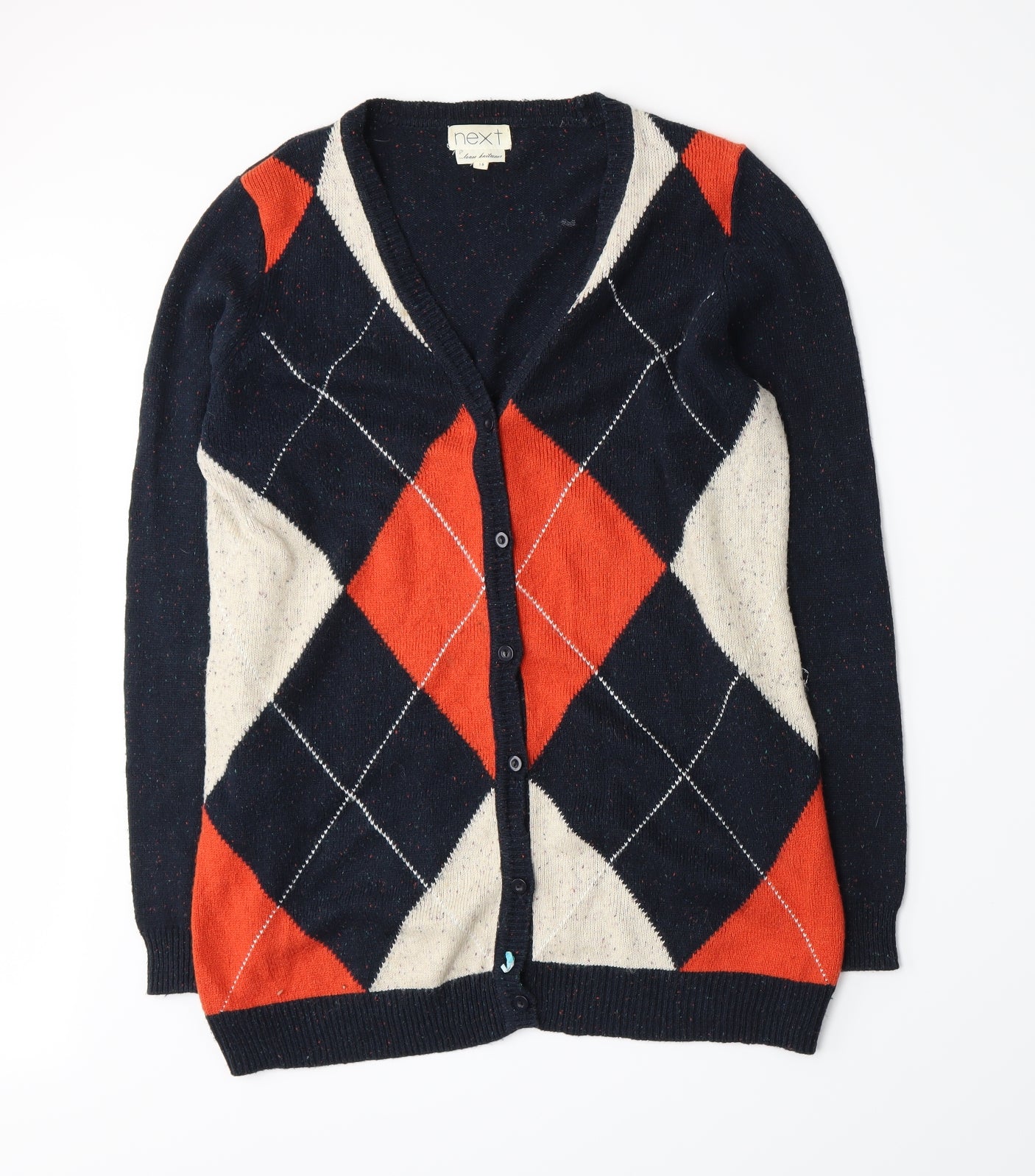 NEXT Womens Black Argyle/Diamond Knit Cardigan Jumper Size 16