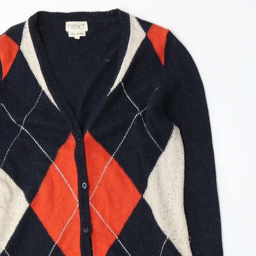 NEXT Womens Black Argyle/Diamond Knit Cardigan Jumper Size 16