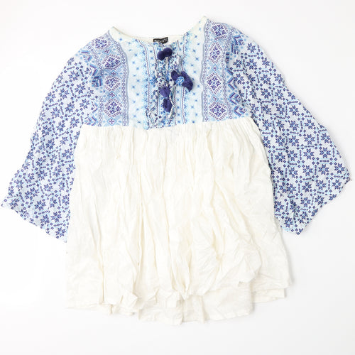 Tarzz Womens Blue Geometric  A-Line  Size XS