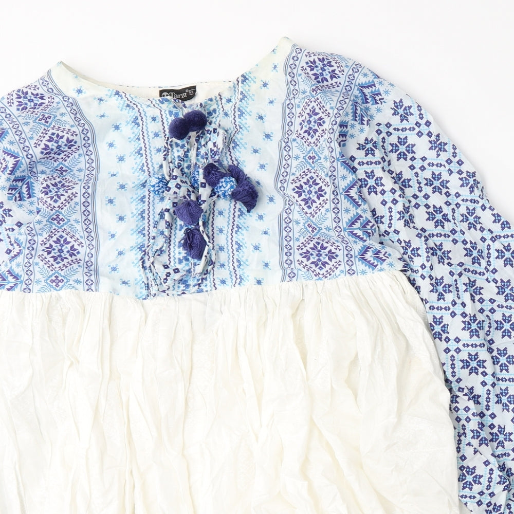 Tarzz Womens Blue Geometric  A-Line  Size XS