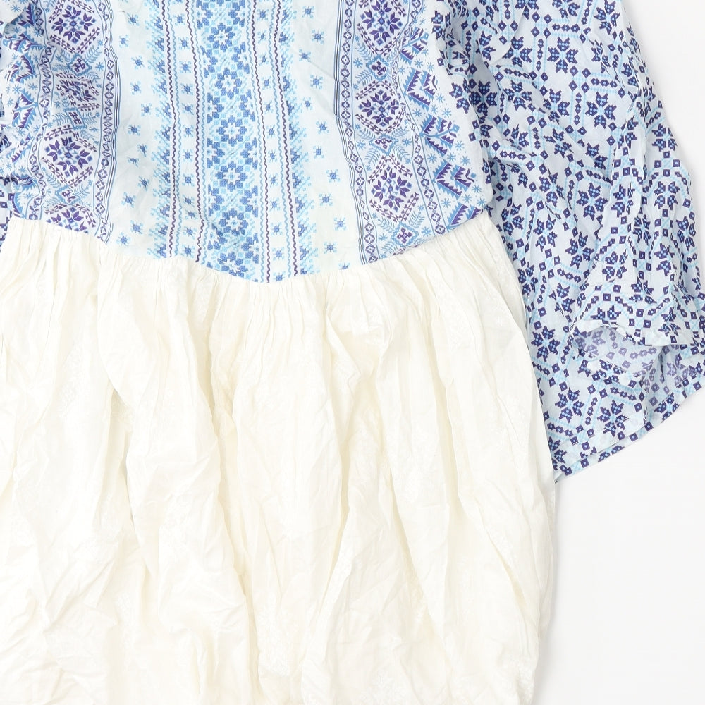 Tarzz Womens Blue Geometric  A-Line  Size XS