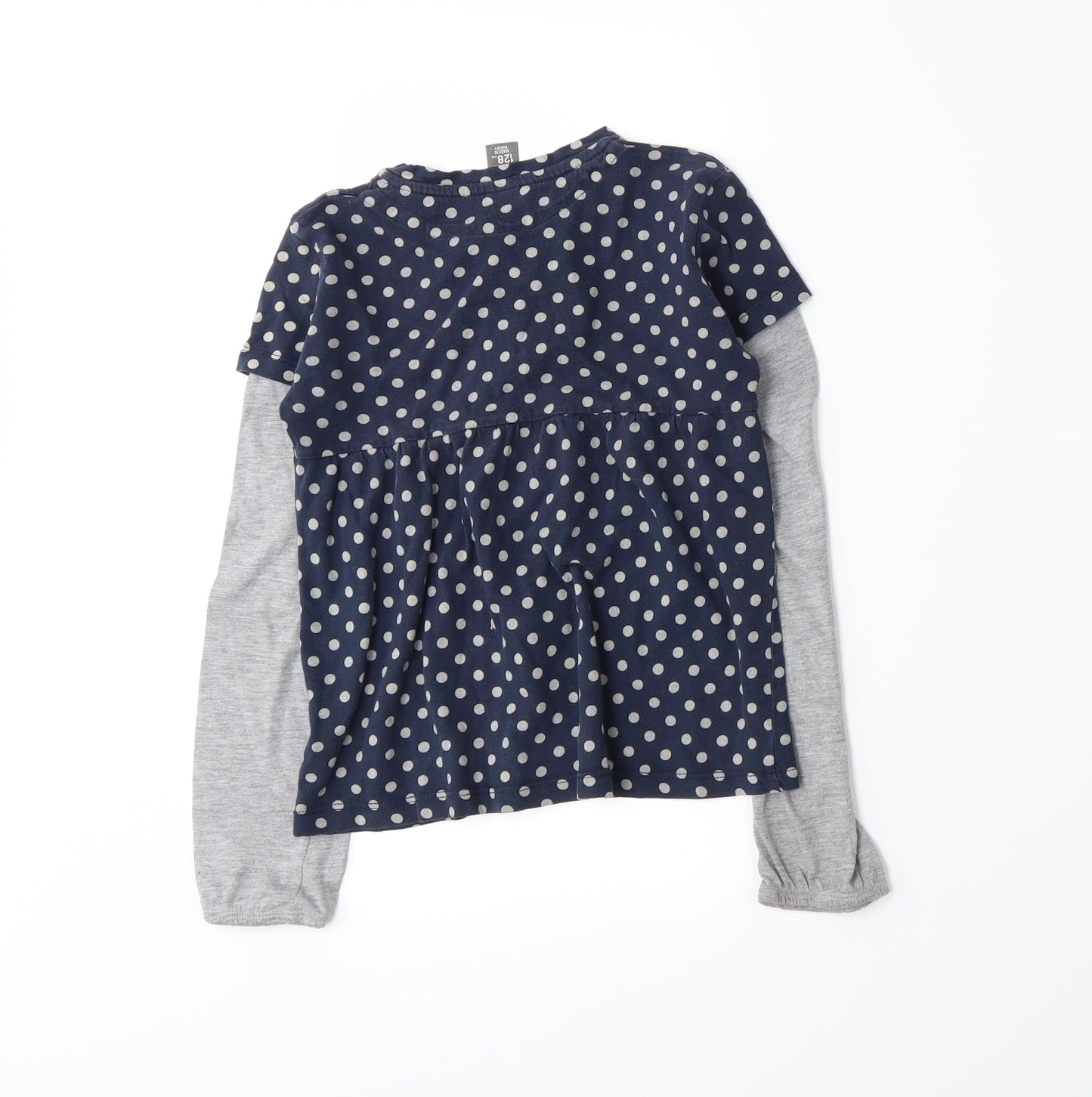 Zara Girls Blue Polka Dot Jersey Basic T-Shirt Size 7-8 Years