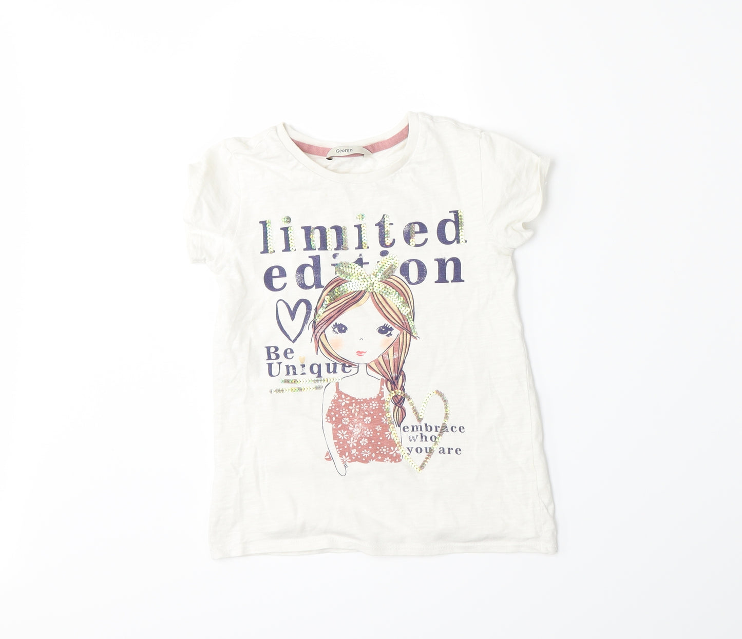 George Girls White  Jersey Basic T-Shirt Size 6-7 Years