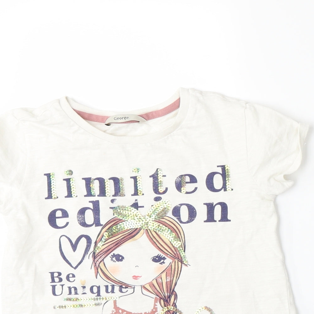 George Girls White  Jersey Basic T-Shirt Size 6-7 Years