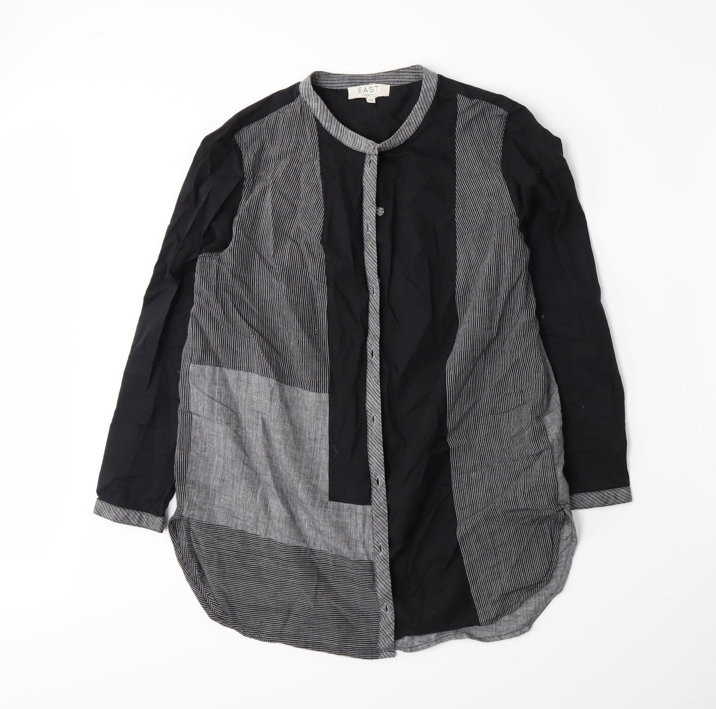EAST Womens Grey Striped  Basic Button-Up Size 10
