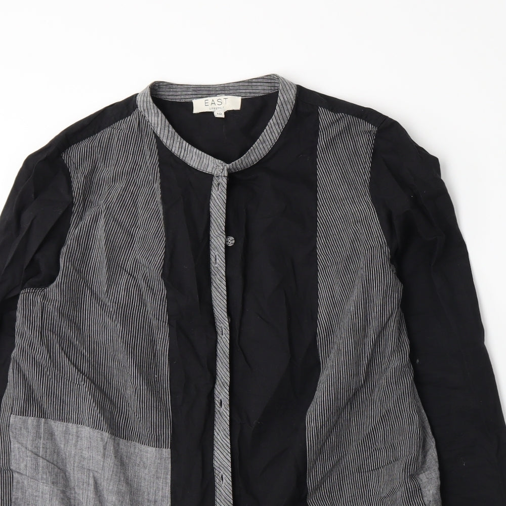 EAST Womens Grey Striped  Basic Button-Up Size 10