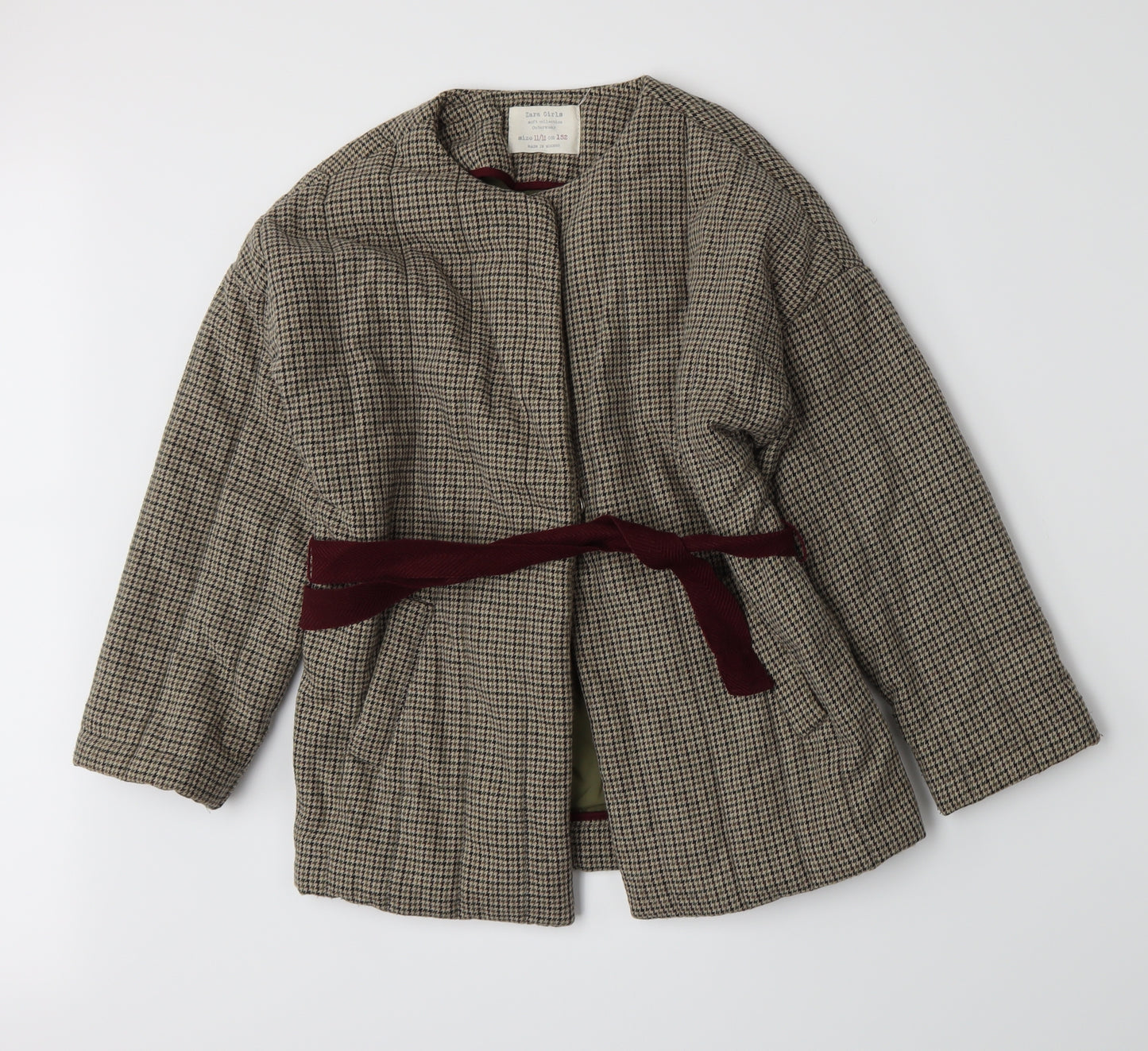 Zara Girls Beige Houndstooth  Jacket  Size 11-12 Years