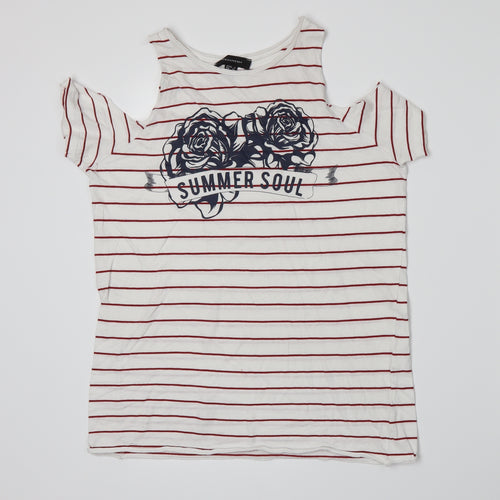Atmosphere Womens White Striped Jersey Basic T-Shirt Size 4
