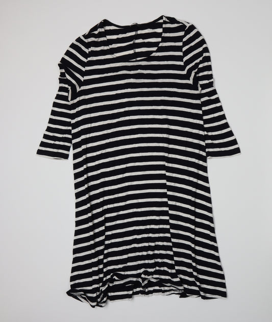 Front view of F&F women’s blue striped a-line, size UK 12