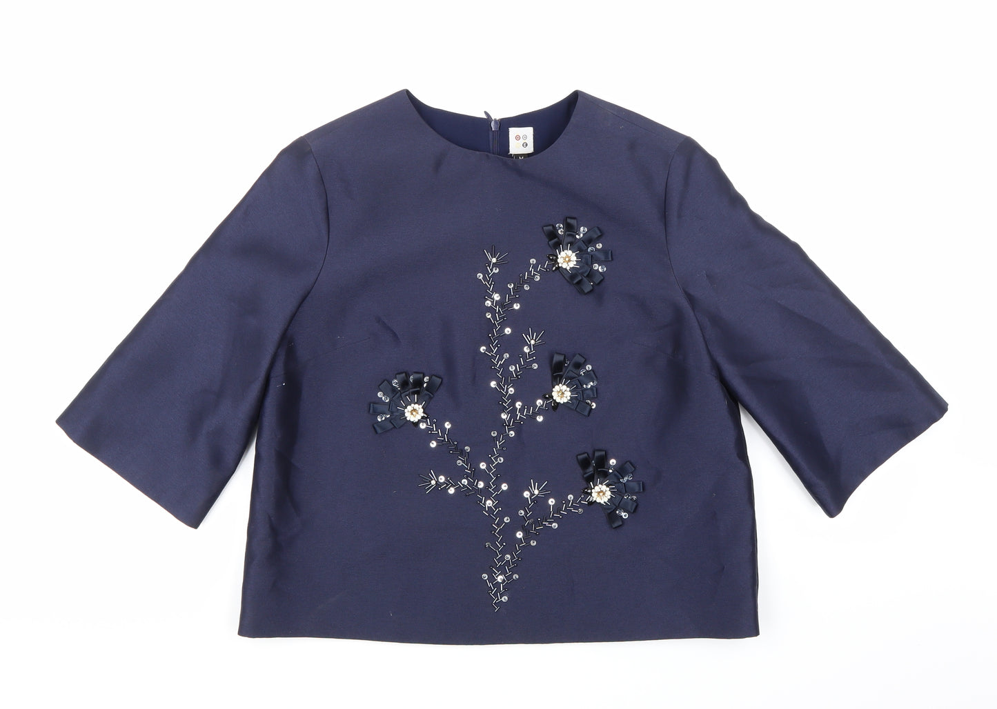 OCHE Womens Blue Floral  Basic Blouse Size M