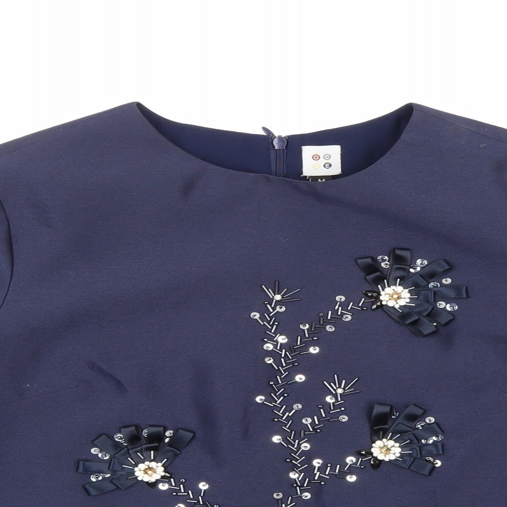 OCHE Womens Blue Floral  Basic Blouse Size M