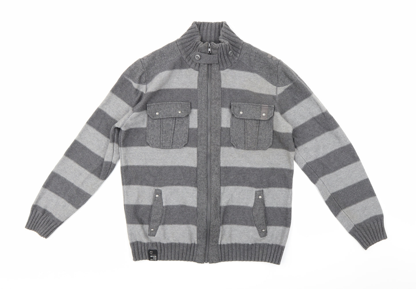 NEXT Mens Grey Striped Knit Cardigan Jumper Size L