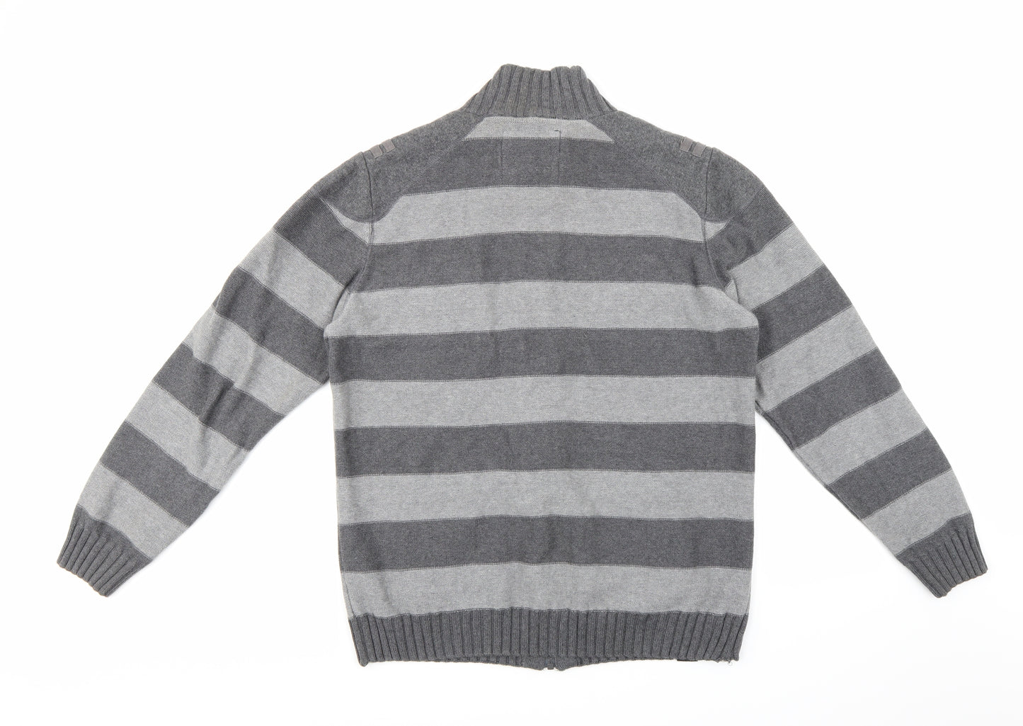 NEXT Mens Grey Striped Knit Cardigan Jumper Size L