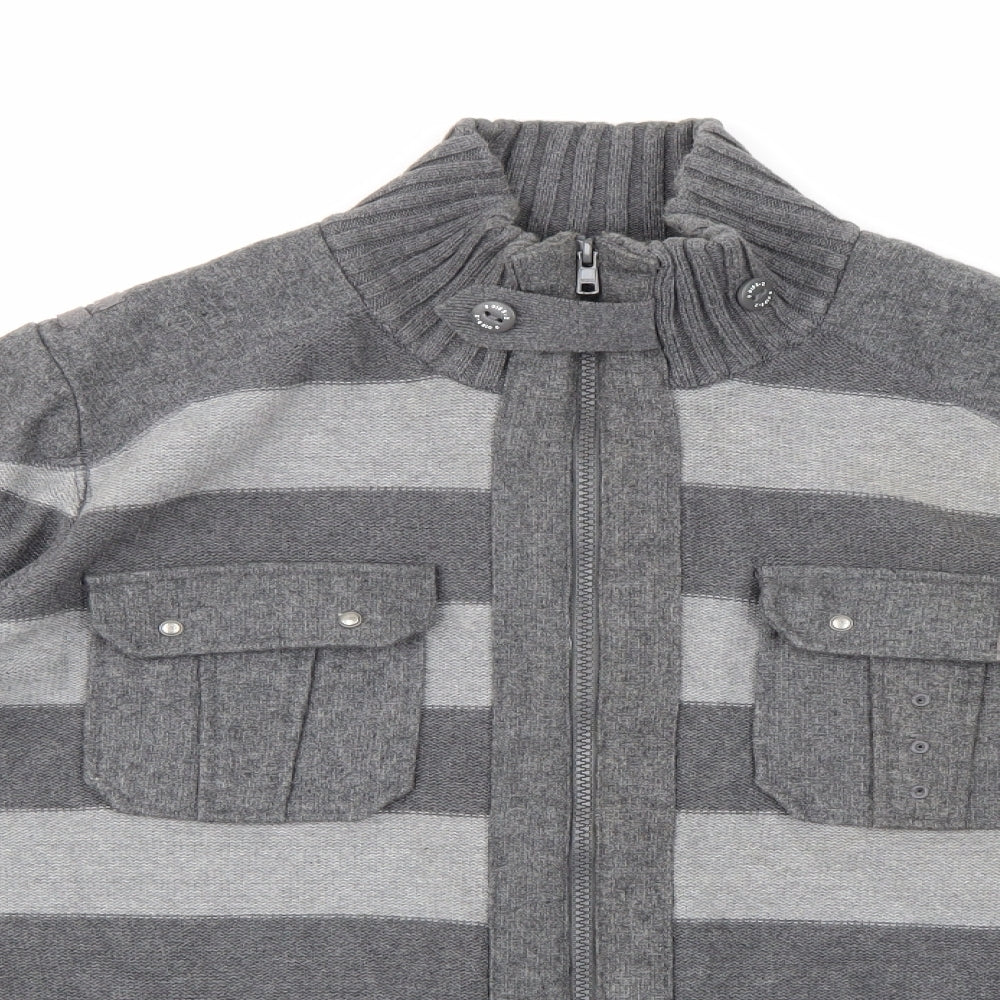 NEXT Mens Grey Striped Knit Cardigan Jumper Size L