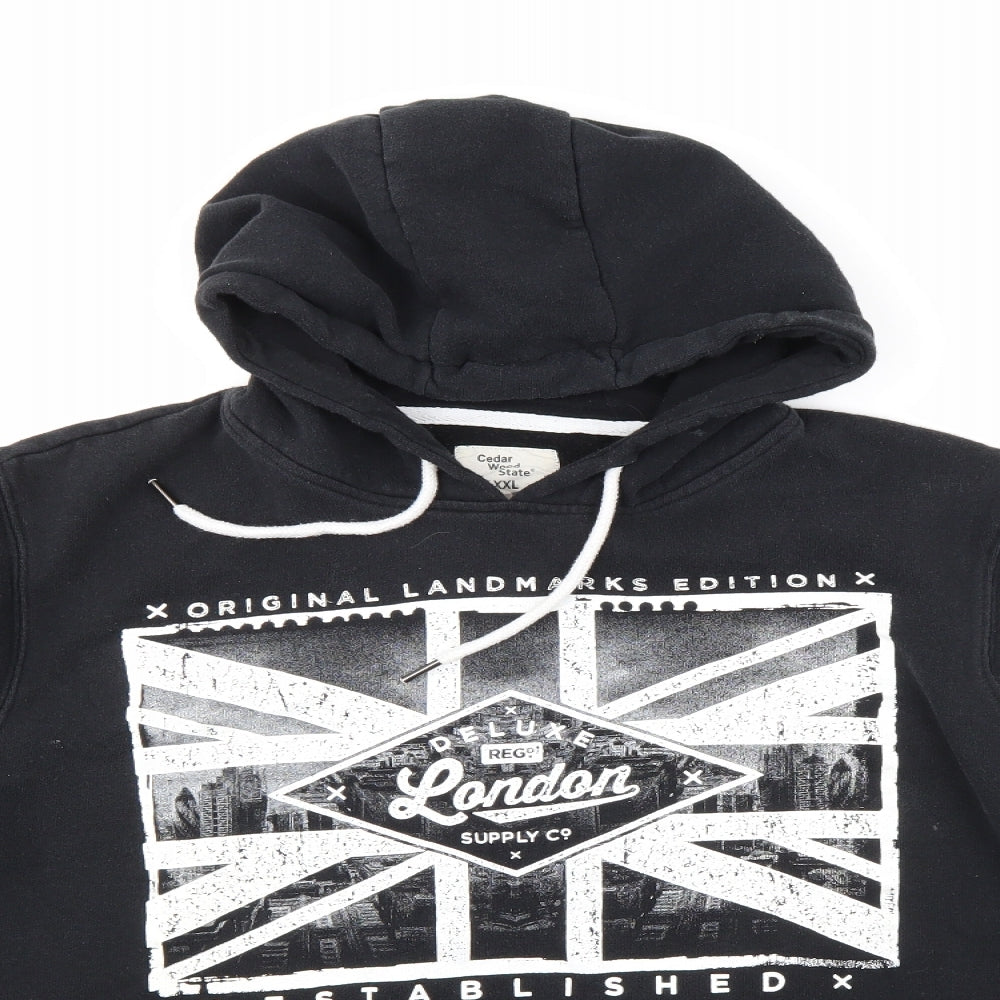 Cedar Wood State Mens Black   Pullover Hoodie Size 2XL
