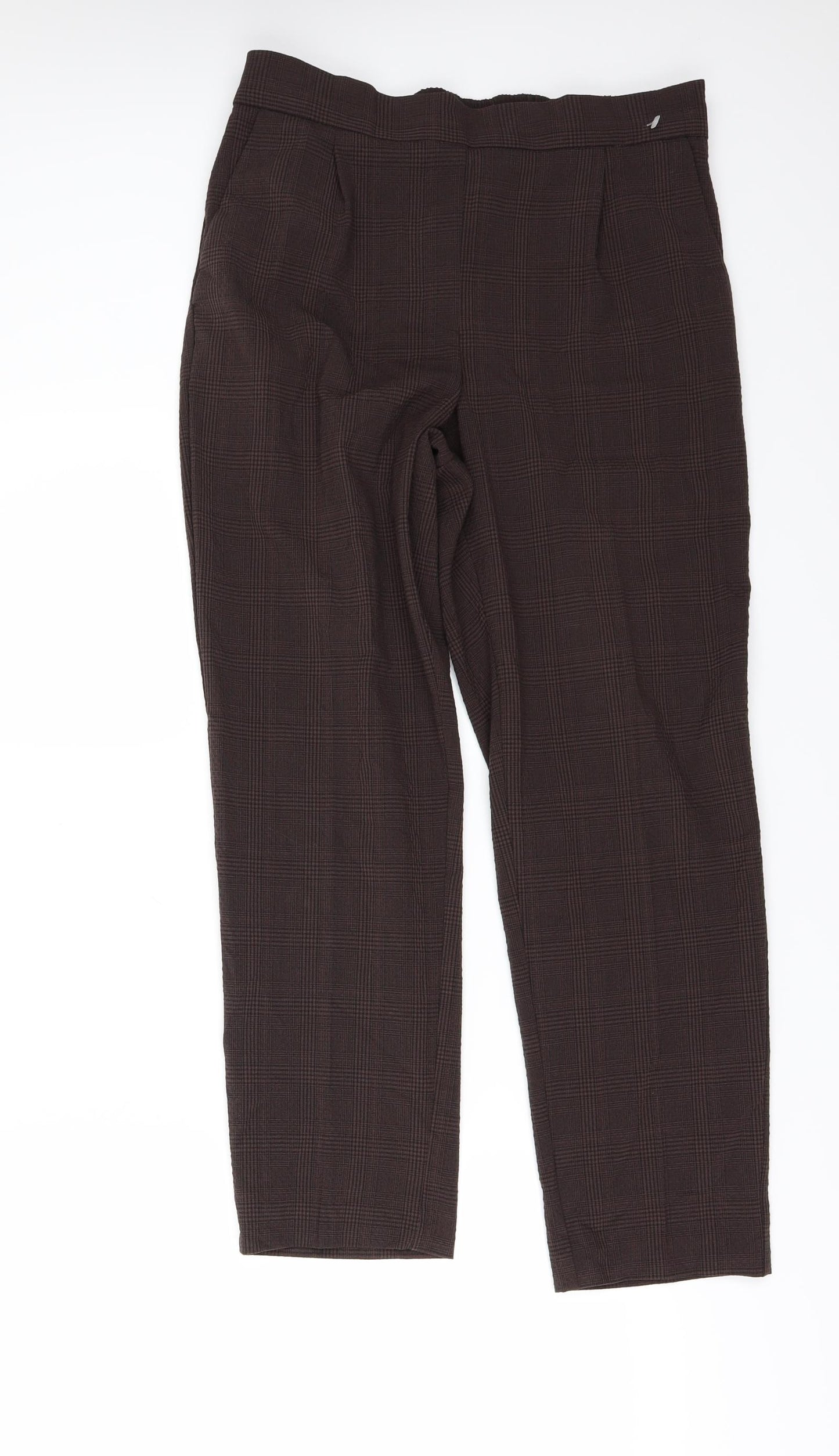 H&M Womens Brown Check  Trousers  Size 30 L28 in