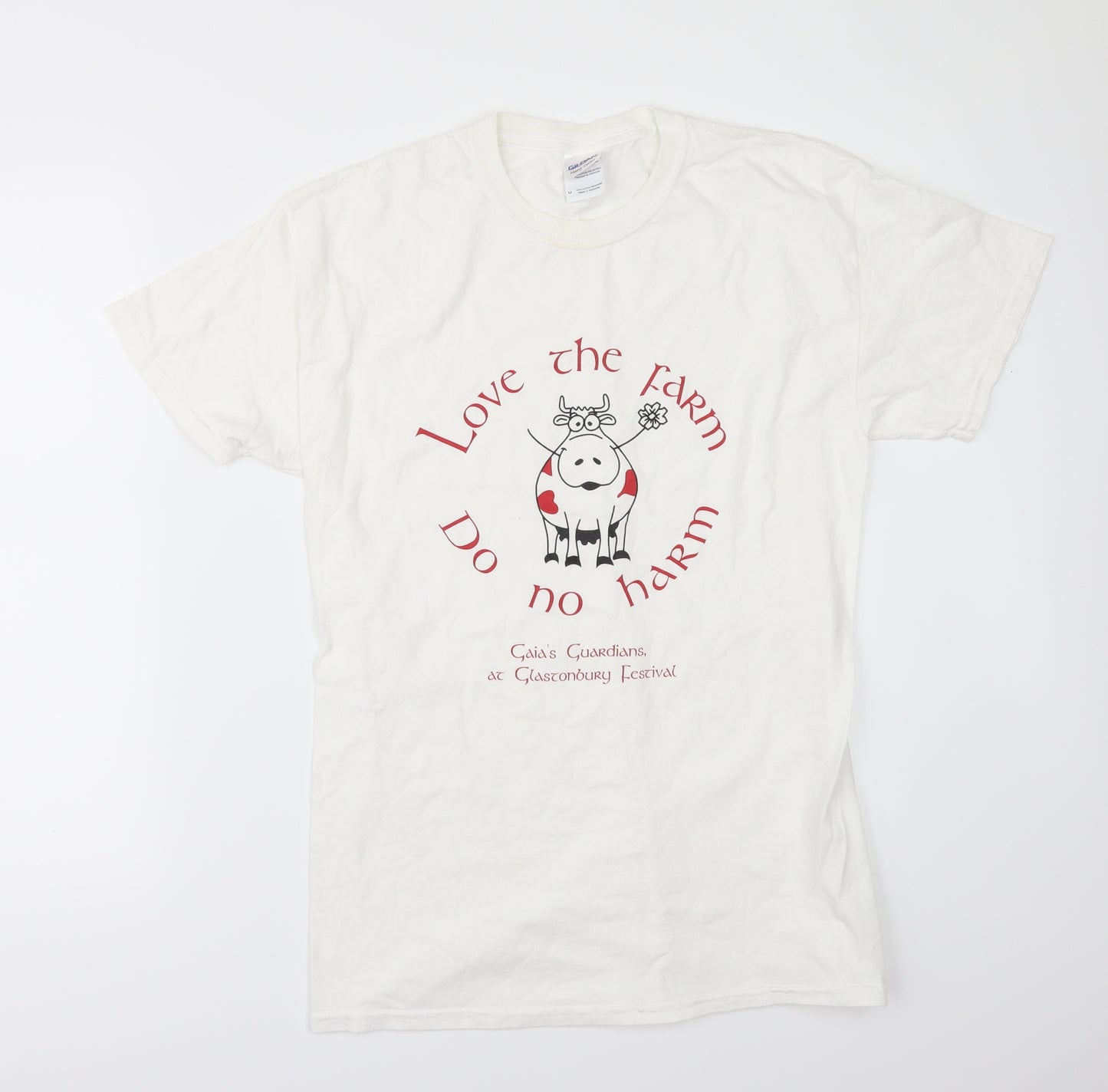 Gildan Mens White    T-Shirt Size M  - glastonbury festival