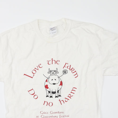 Gildan Mens White    T-Shirt Size M  - glastonbury festival