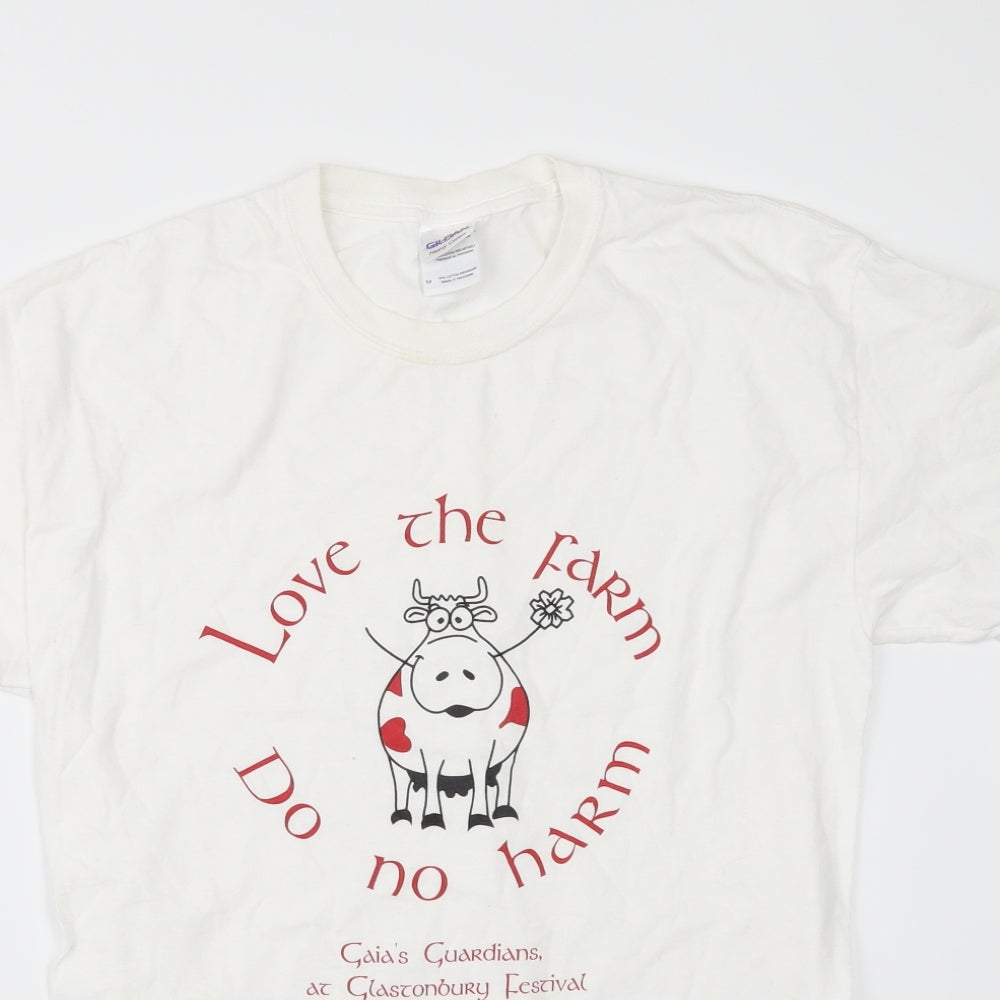 Gildan Mens White    T-Shirt Size M  - glastonbury festival