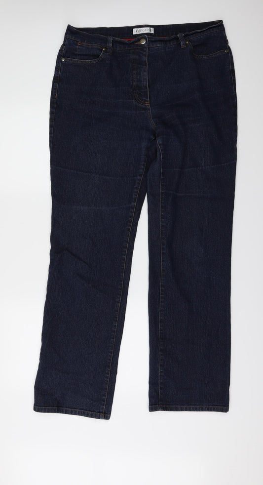 Front view of Artigiano women’s blue denim wide-leg jeans, size UK 36, in, 32-inch leg