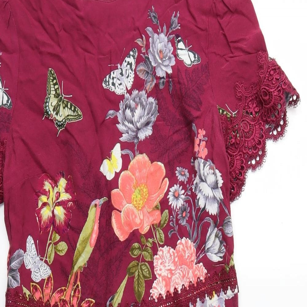 Oasis Womens Pink Floral  Fit & Flare  Size 10