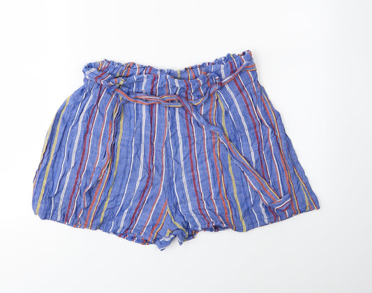 Front view of Studio women’s blue striped bermuda shorts, size L